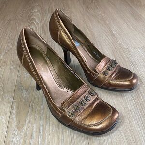 BCB Girls Y2K Bronze Jeweled Square Toe Loafer Heels